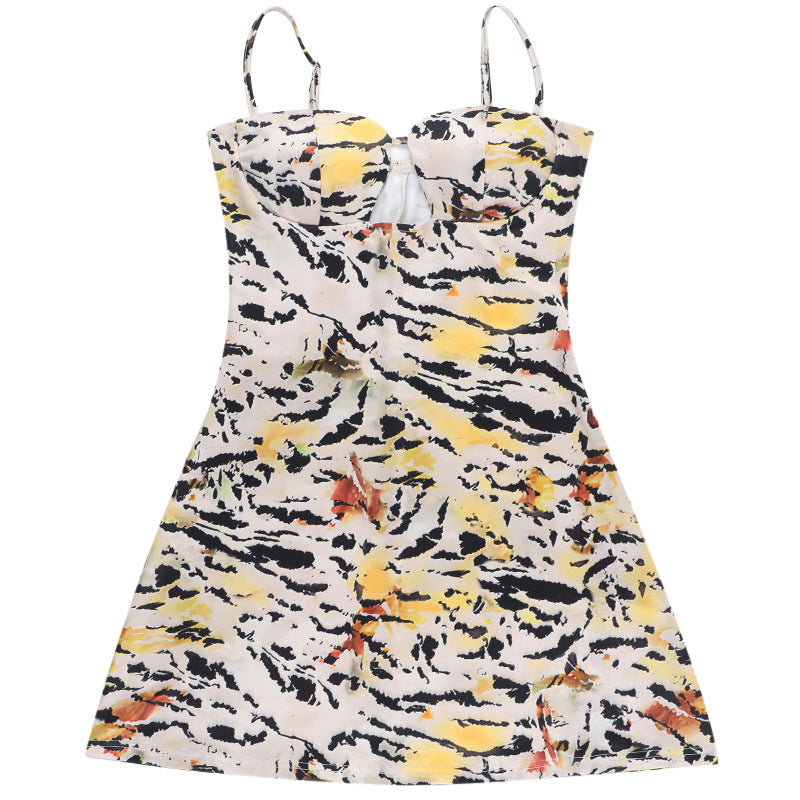 Sweetheart Keyhole Spaghetti Strap Abstract Brushstroke Mini Dress 15