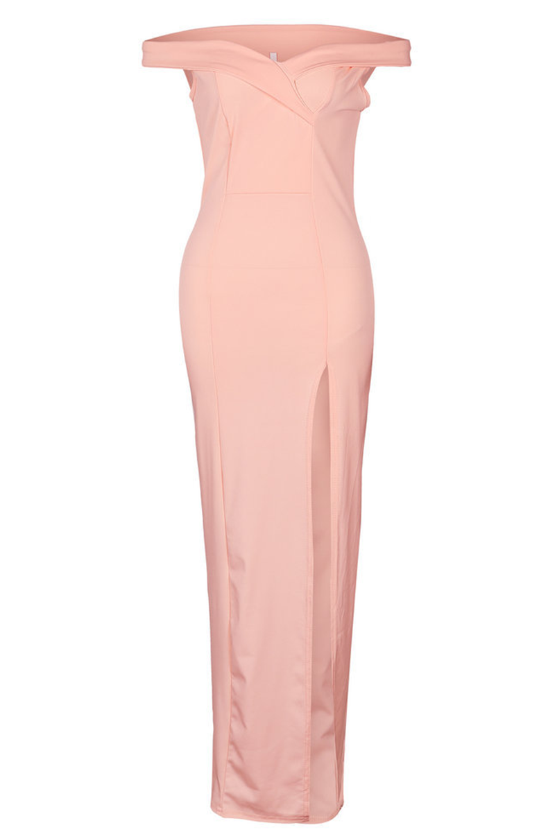 Off Shoulder Surplice Neckline High Slit Bodycon Maxi Gown 10