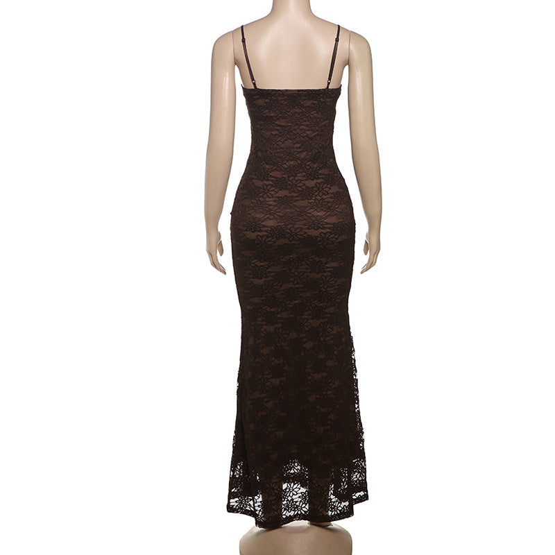 Spaghetti Strap Sweetheart Lace Maxi Dress 15