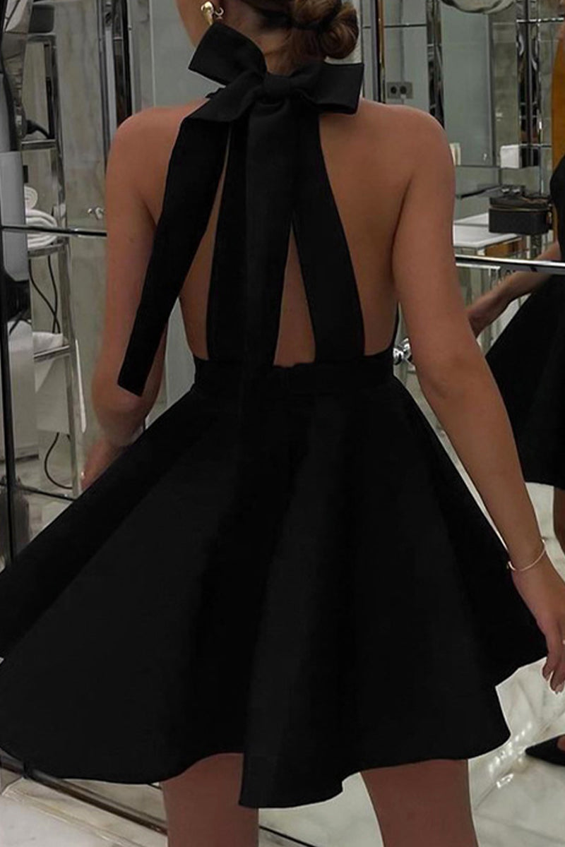 Halter Neck Square Neck Bow Back Fit and Flare Pocket Mini Dress 5