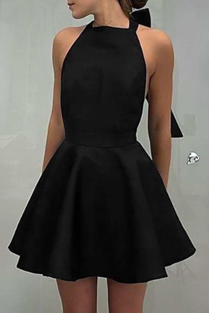 Halter Neck Square Neck Bow Back Fit and Flare Pocket Mini Dress 2