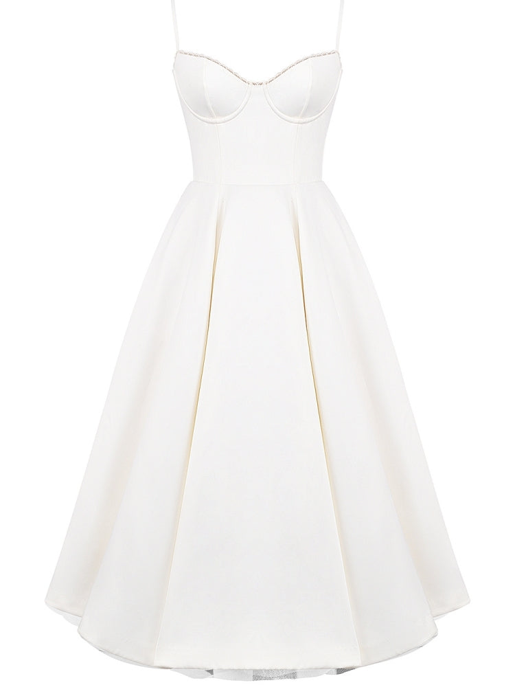 Bustier Spaghetti Strap Tulle Underskirt Fit and Flare Midi Dress 7