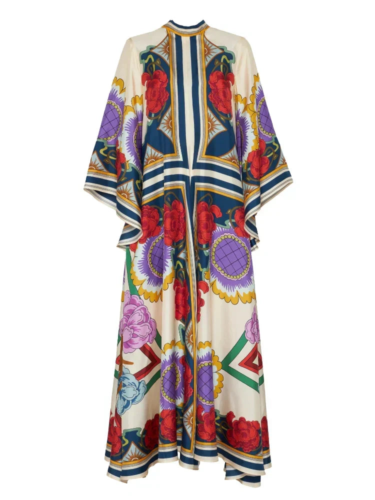 Abstract Brushstroke Print Deep V Lantern Sleeve Maxi Dress 6