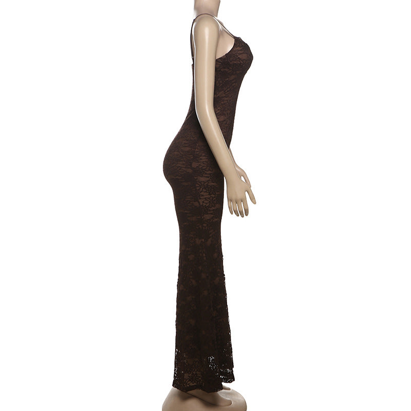Spaghetti Strap Sweetheart Lace Maxi Dress 16