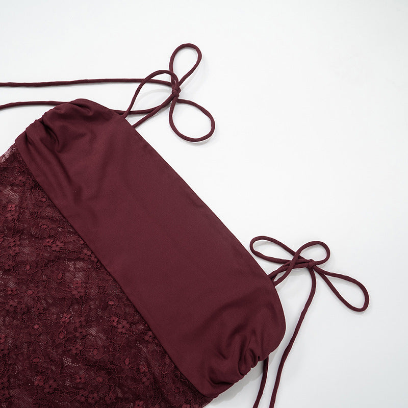 Spaghetti Strap Square Neck Lace Waist Panel Bodycon Maxi Dress 17