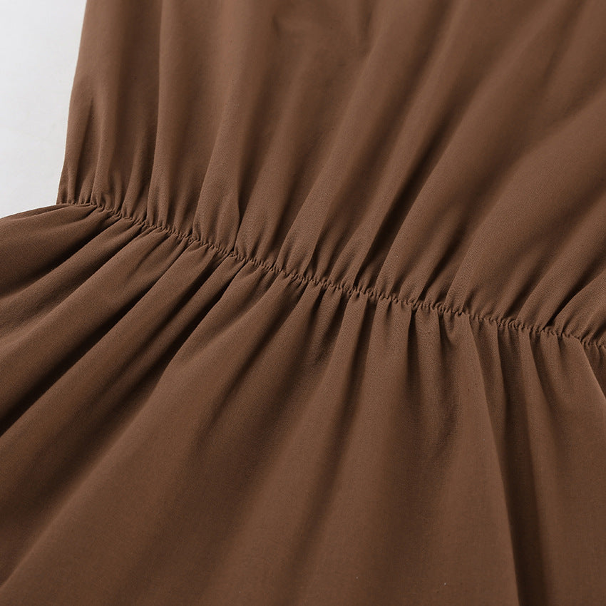 Halter Deep V Ruched Bodice Center Panel Drape Maxi Gown 18
