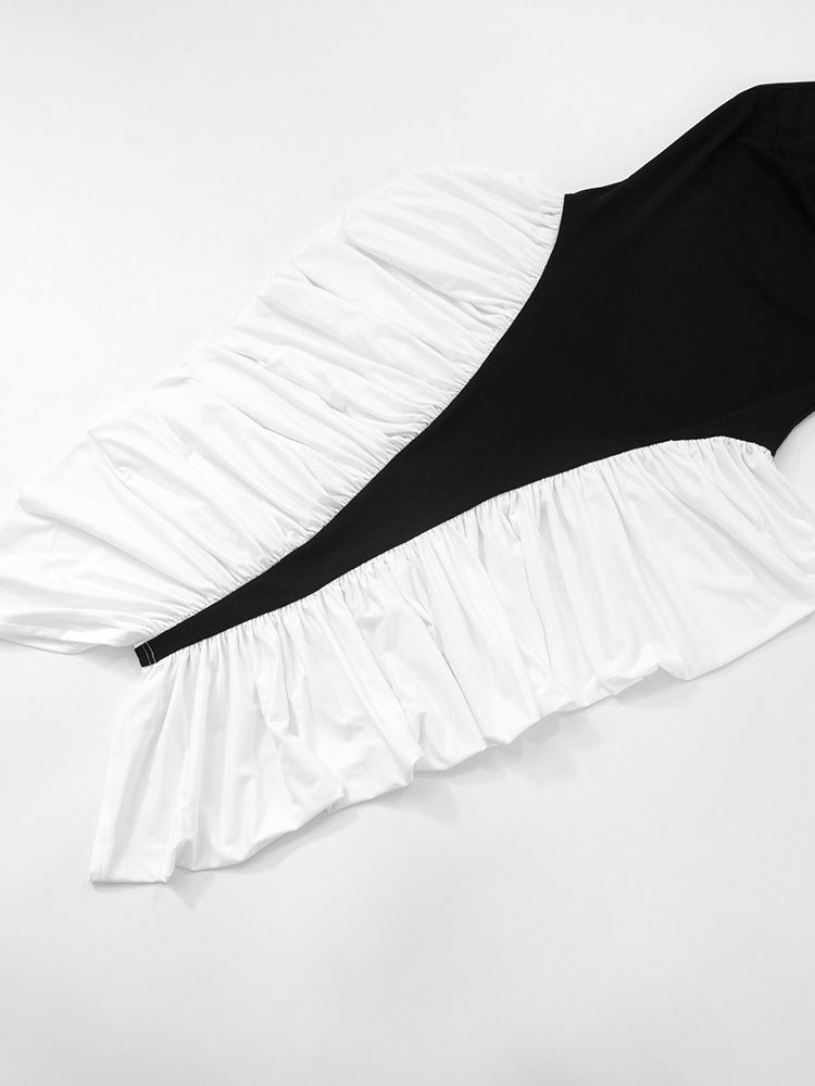 Halter Neck Contrast Panel Ruched Side Drape Midi Dress 18