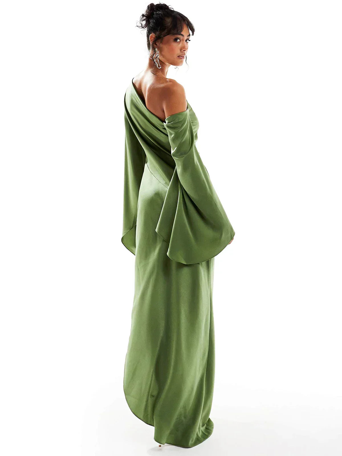 One Shoulder Ruched Folded Bandage Maxi Dress 5