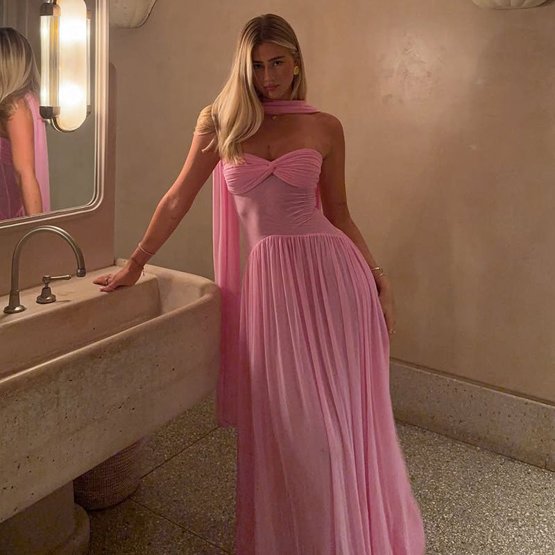 Halter Deep V Ruched Column Maxi Dress
