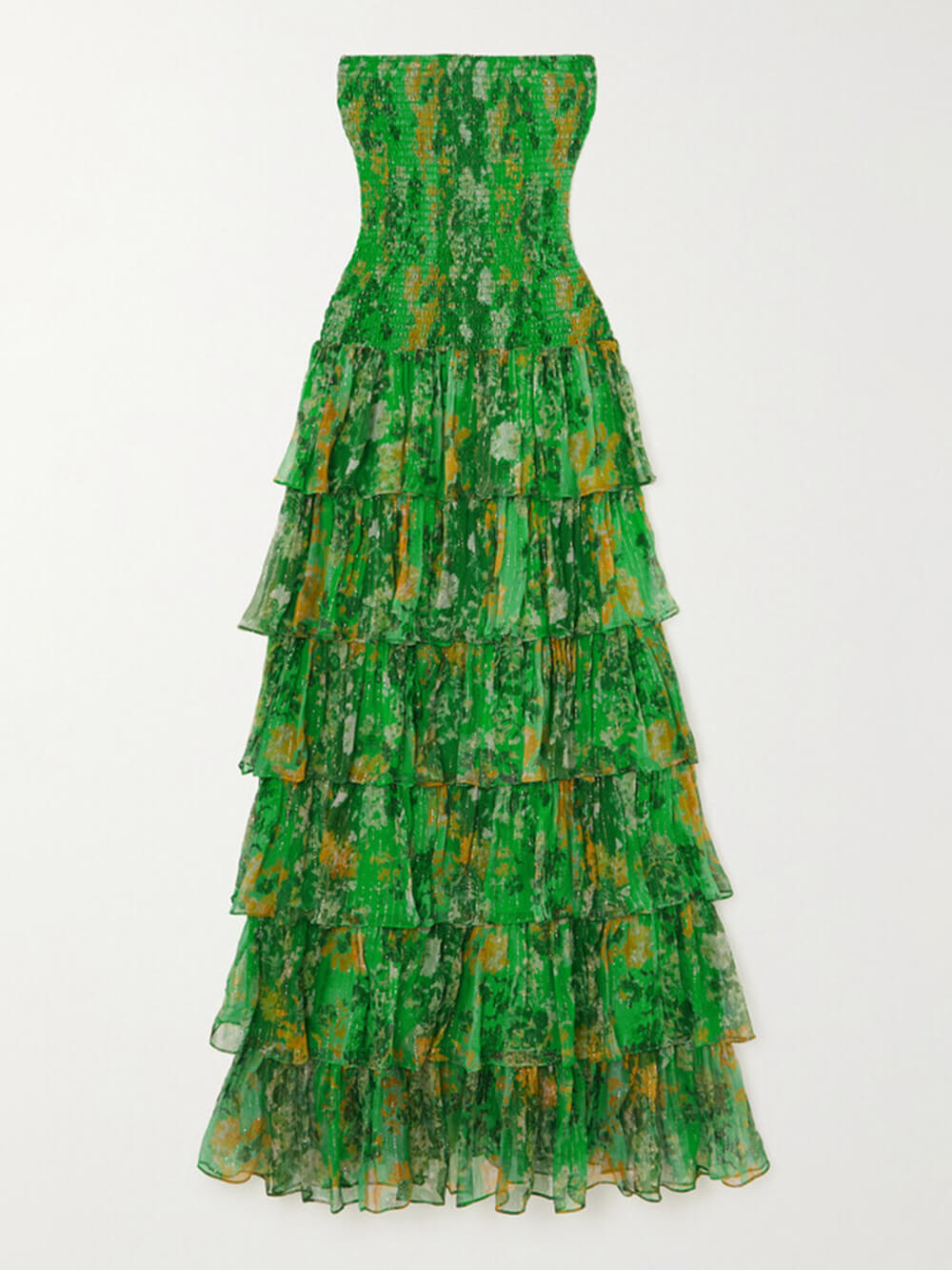Strapless Smocked Tiered Ruffle Floral Print Maxi Dress 3