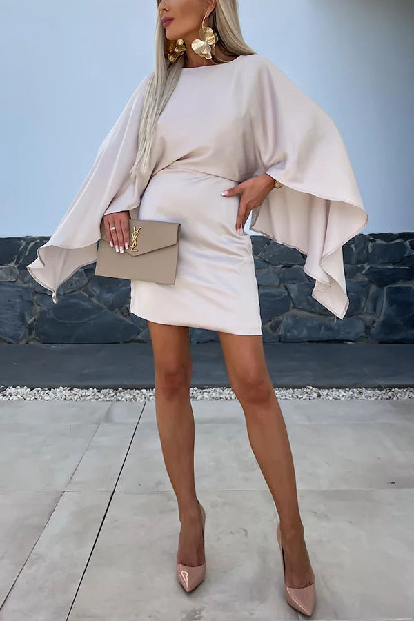 Boat Neck Cape Sleeve Bodycon Mini Dress