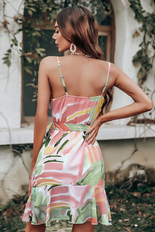 Deep V Floral Print Tiered Mini Dress 2