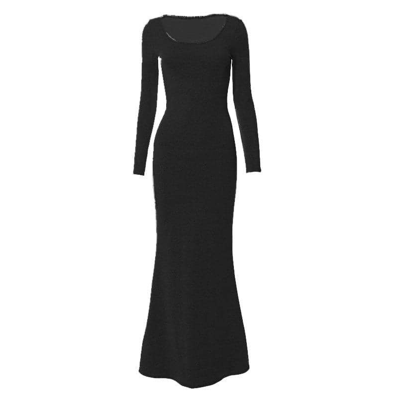 Scoop Neck Long Sleeve Mermaid Hem Knit Bodycon Maxi Dress 9