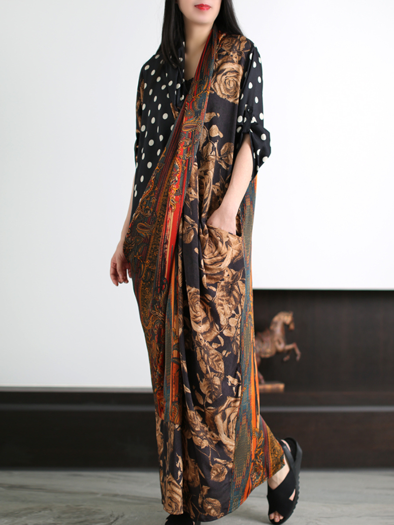 Deep V Neck Long Sleeve Wrap Maxi Dress