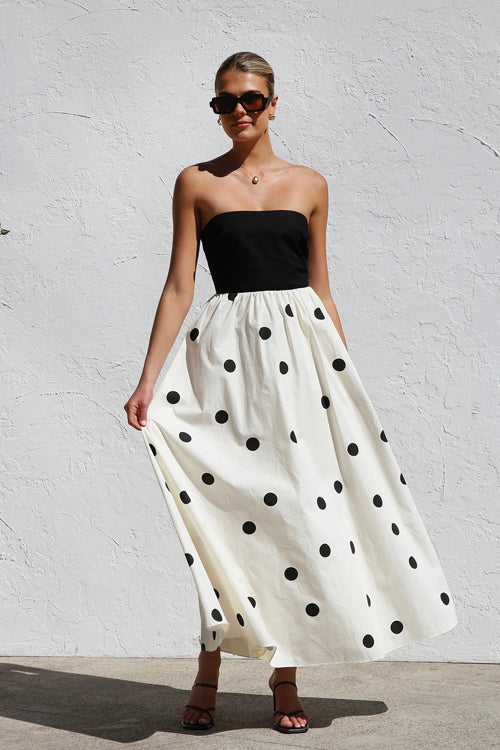 Strapless Polka Dot Gathered Waist Tiered Maxi Dress 5