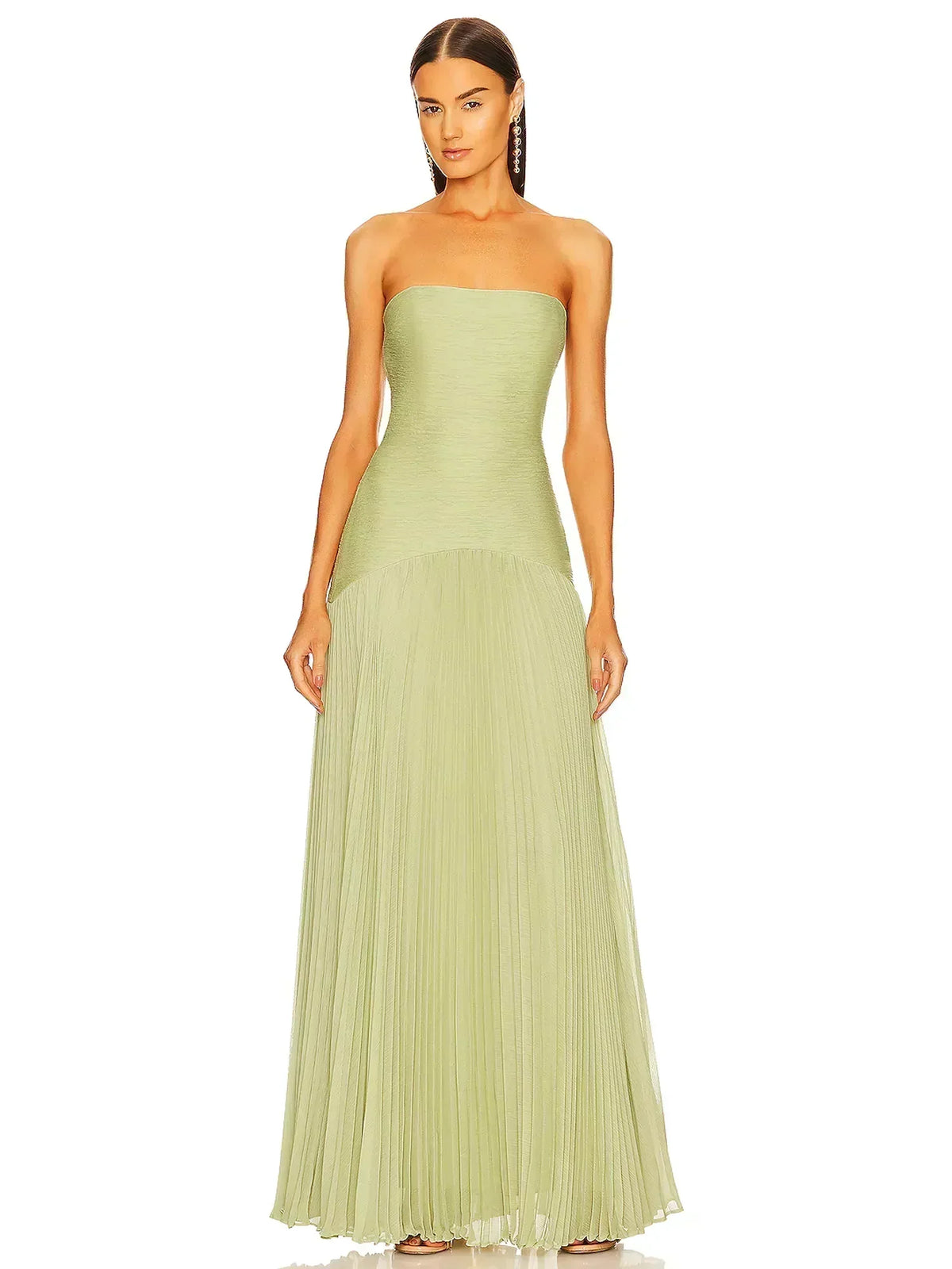Strapless Drop Waist Accordion Pleat Column Maxi Dress 4