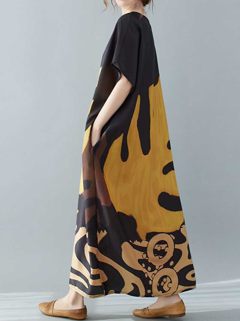 Square Neck Puff Sleeve Leaf Print Fit and Flare Midi Dress 2