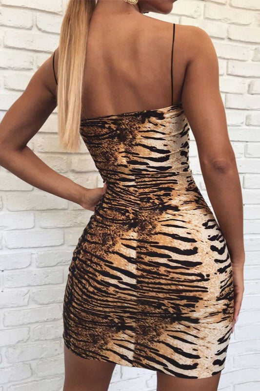 Print Spaghetti Strap Square Neck Bodycon Mini Dress 2