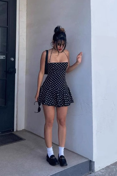 Polka Dot Halter Neck Flounce Hem Mini Dress 5