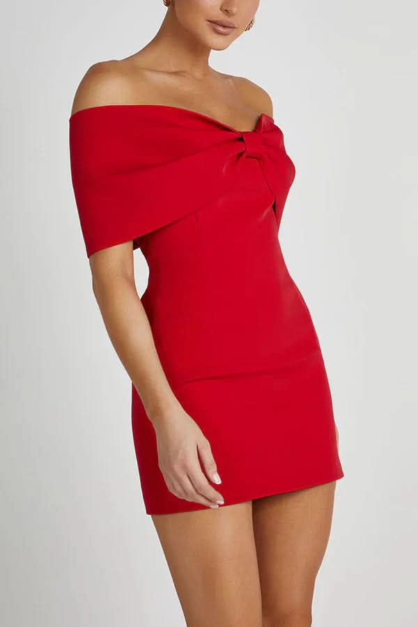 Off Shoulder Structured Bow Front Bodycon Mini Dress 2