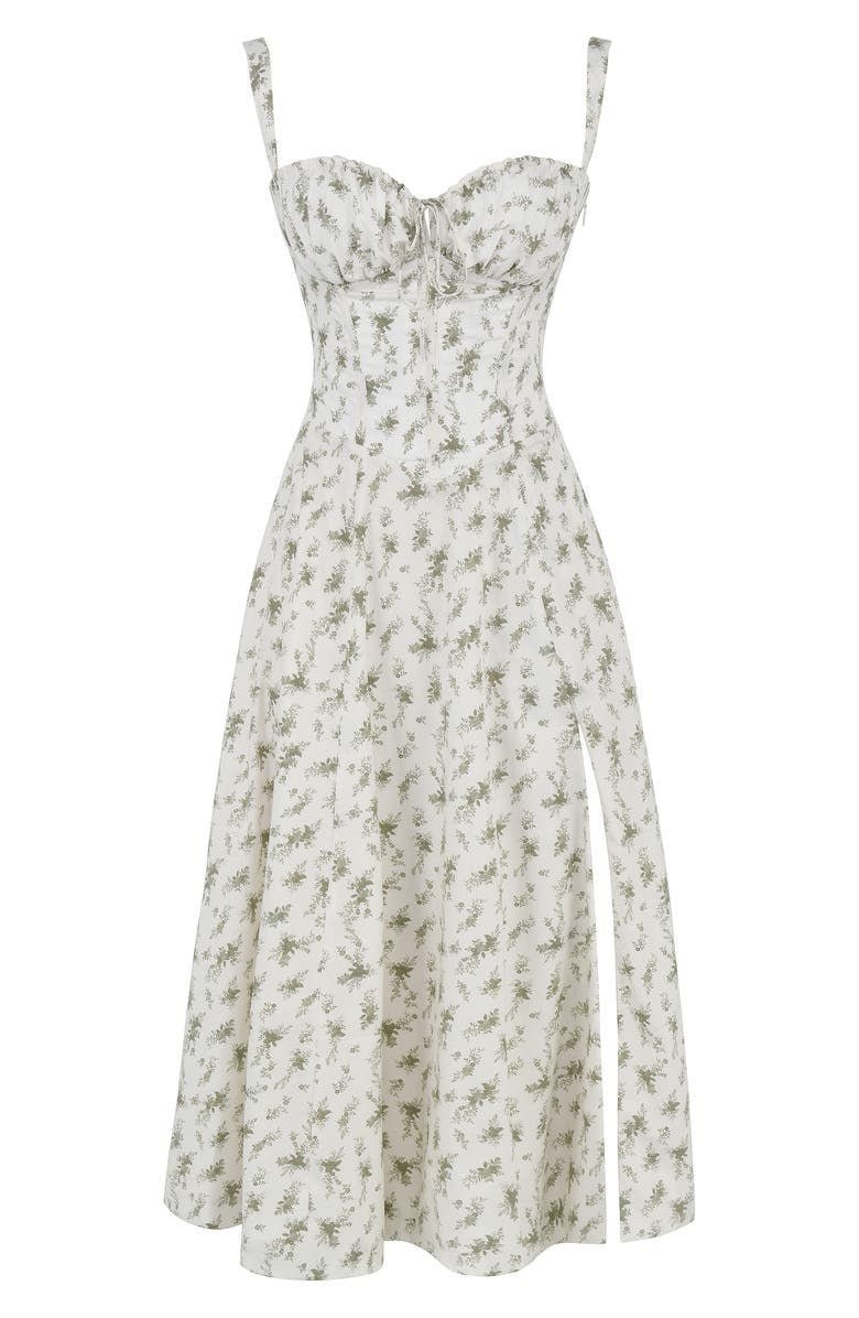 Floral Lace Up Back Spaghetti Strap Corset Fit and Flare Midi Dress 12
