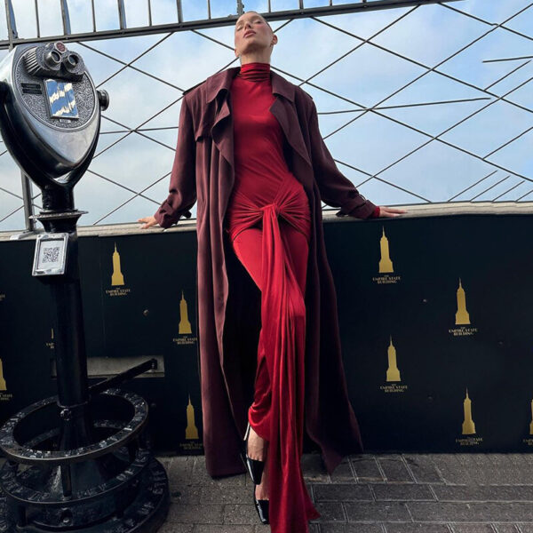 Long Sleeve Mock Neck Front Knot Draped Train Maxi Dress