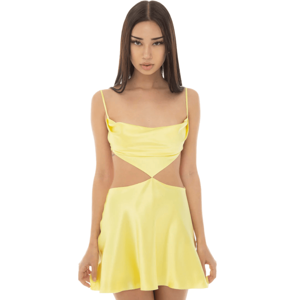 Satin Spaghetti Strap Open Back Side Cutout Flared Mini Dress 8