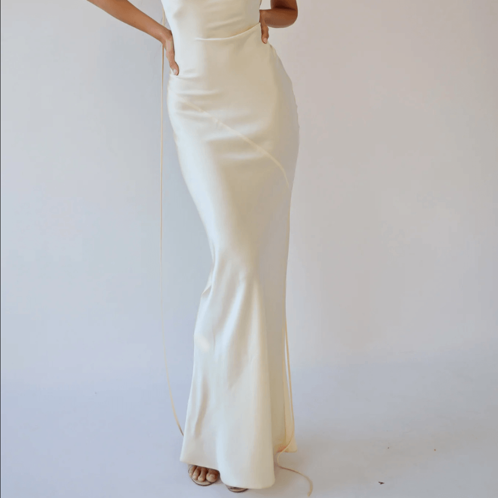 Cowl Neck Plunging Back Satin Maxi Dress 8