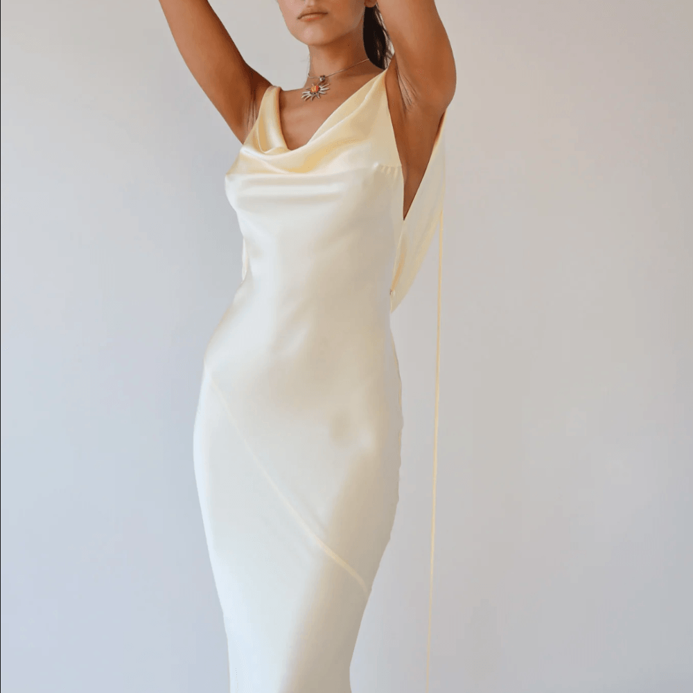 Cowl Neck Plunging Back Satin Maxi Dress 9