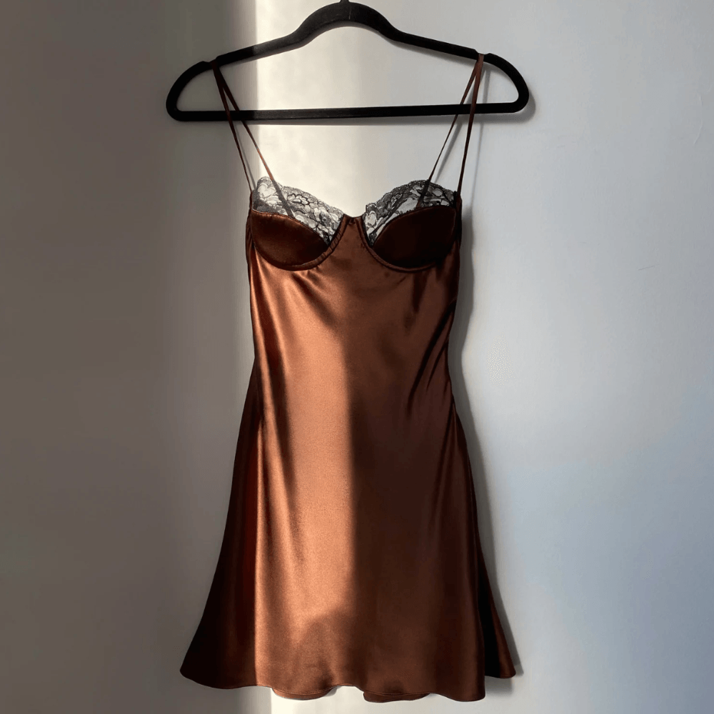 Spaghetti Strap Lace Cup Bustier Satin Slip Mini Dress 13