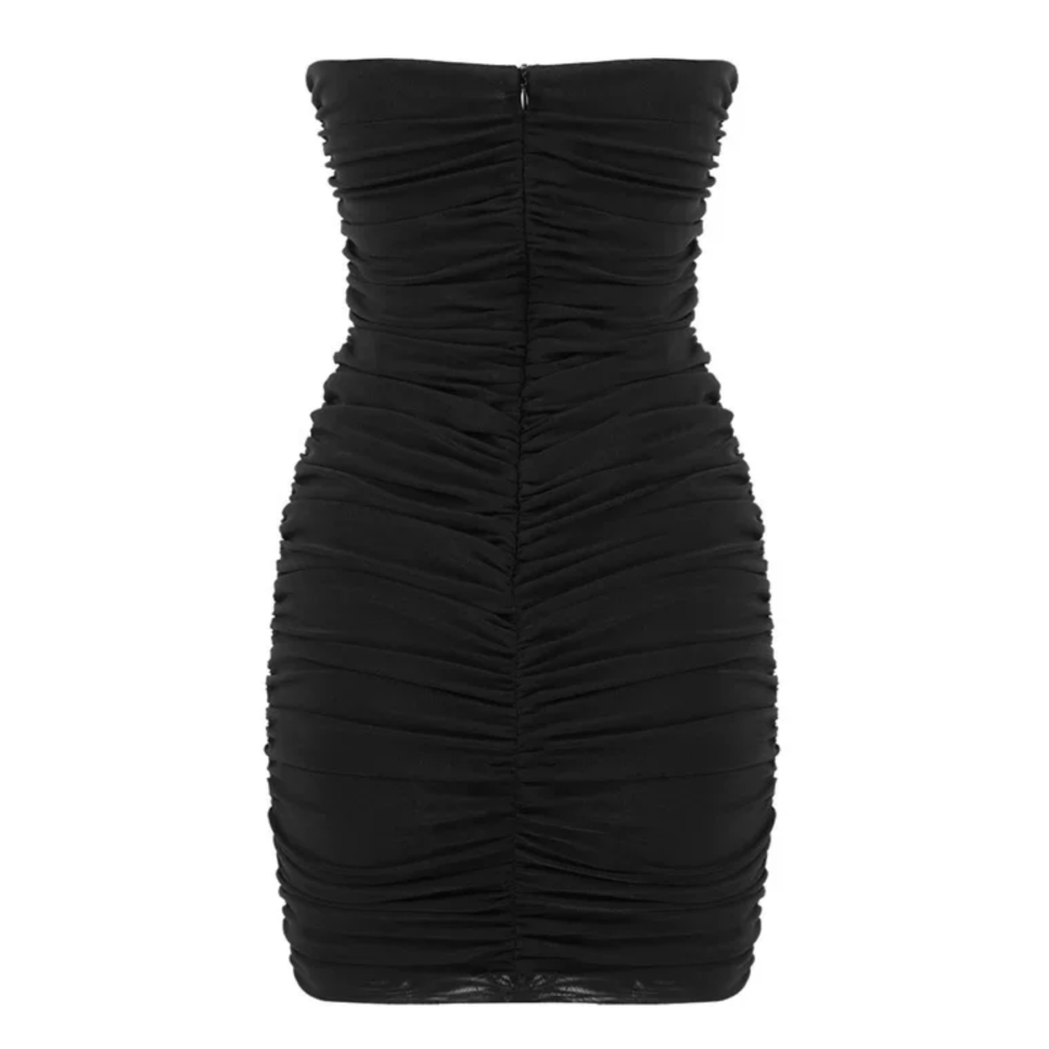 Strapless Deep Plunge Ruched Bodycon Mini Dress 10