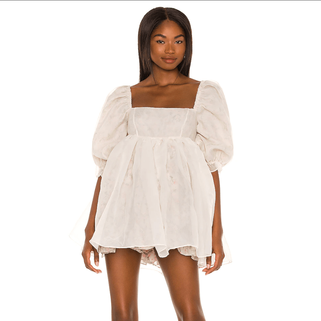 Square Neck Puff Sleeve Empire Waist Sheer Layered Tulle Mini Dress 6