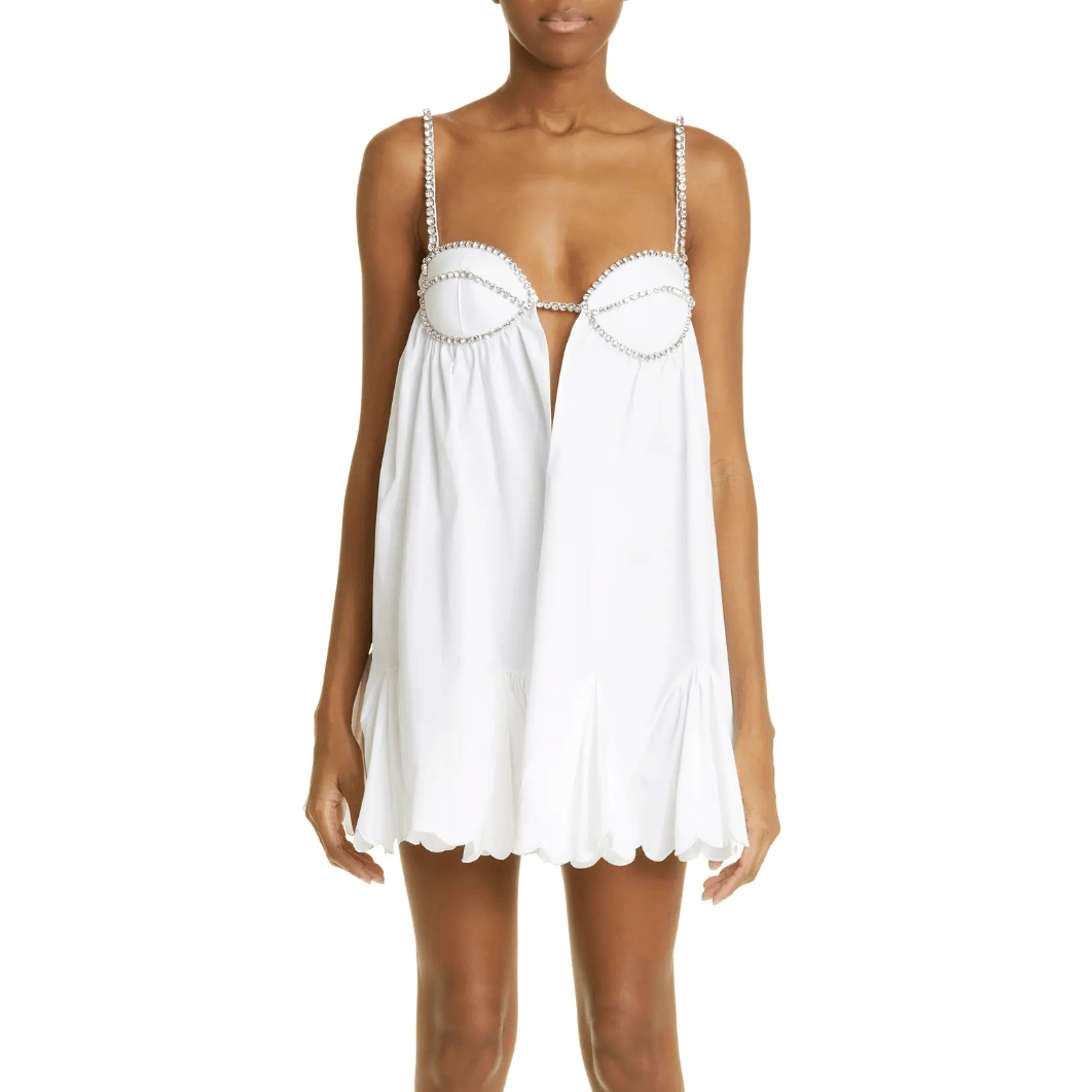 Square Neck Poplin Scalloped Hem Mini Dress 9