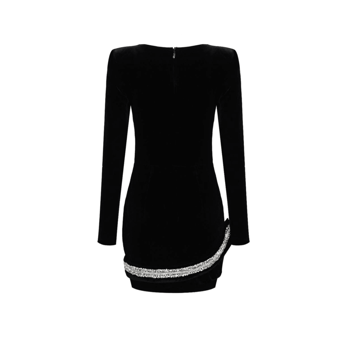 Velvet Deep V Neck Padded Shoulder Rhinestone Snake Applique Mini Dress 10