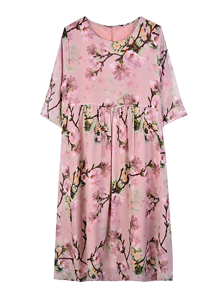 Round Neck Half Sleeve Floral Print Empire Waist Midi Dress 5
