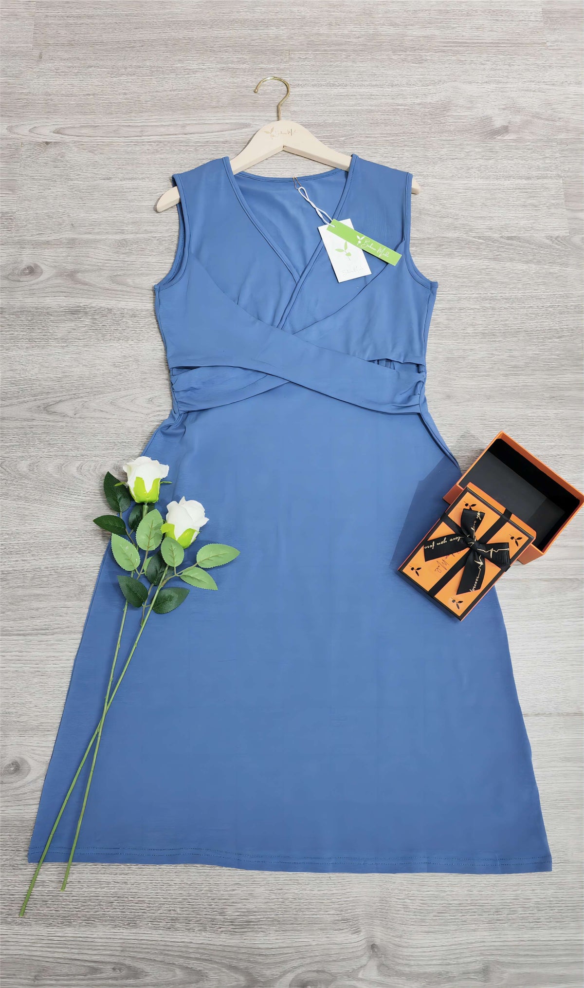Deep V Surplice Wrap Cross Waist Ruched A Line Midi Sheath Dress 9