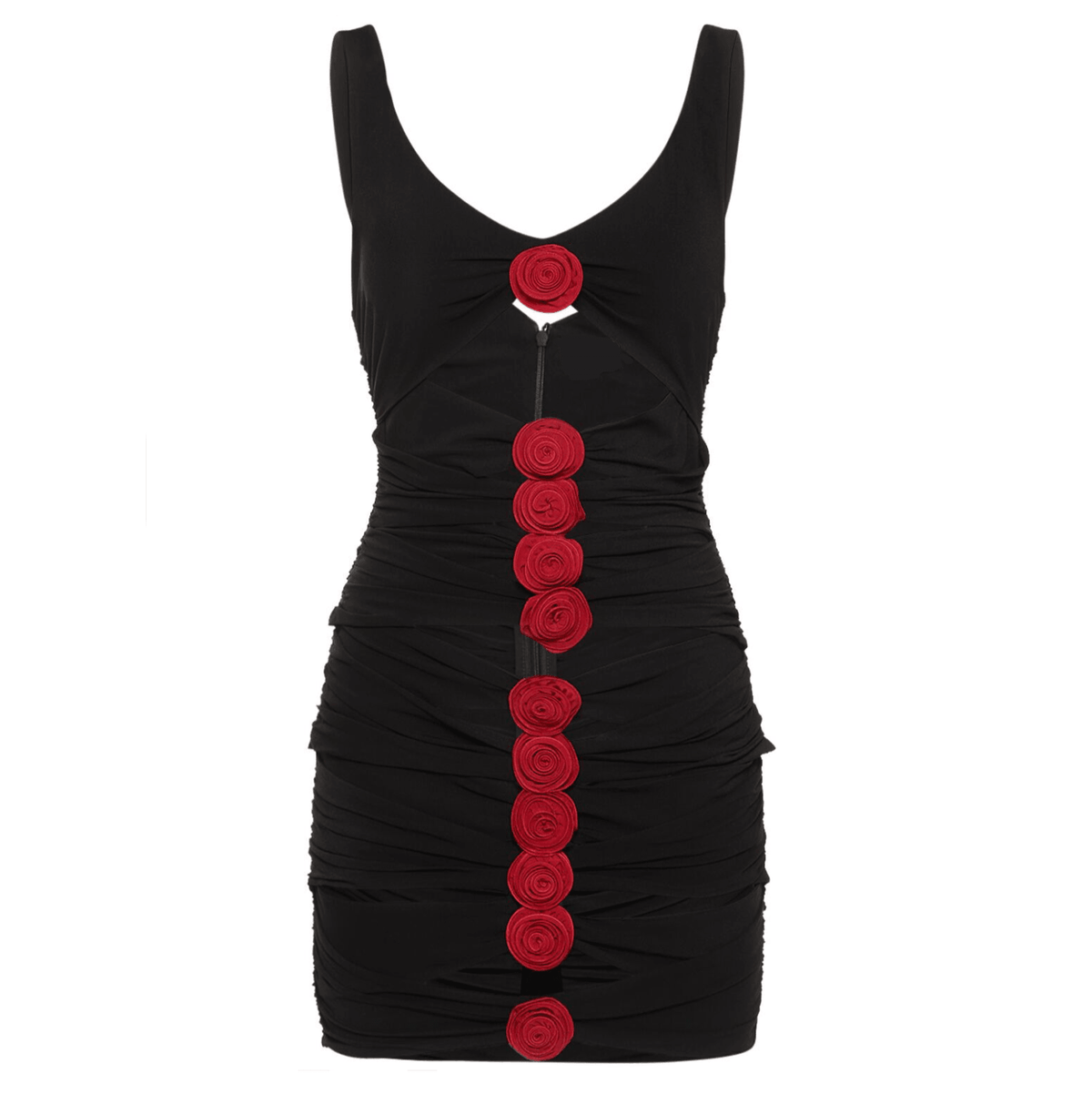 Deep V Neck Vertical Cutout 3D Rosette Applique Bodycon Mini Dress 11