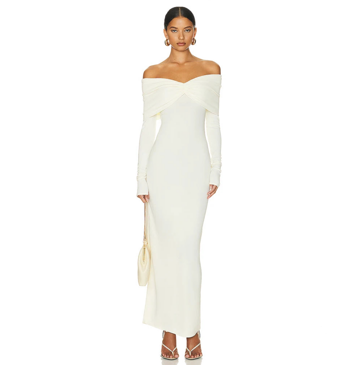 Off Shoulder Twisted Knot Long Sleeve Bodycon Maxi Gown 8