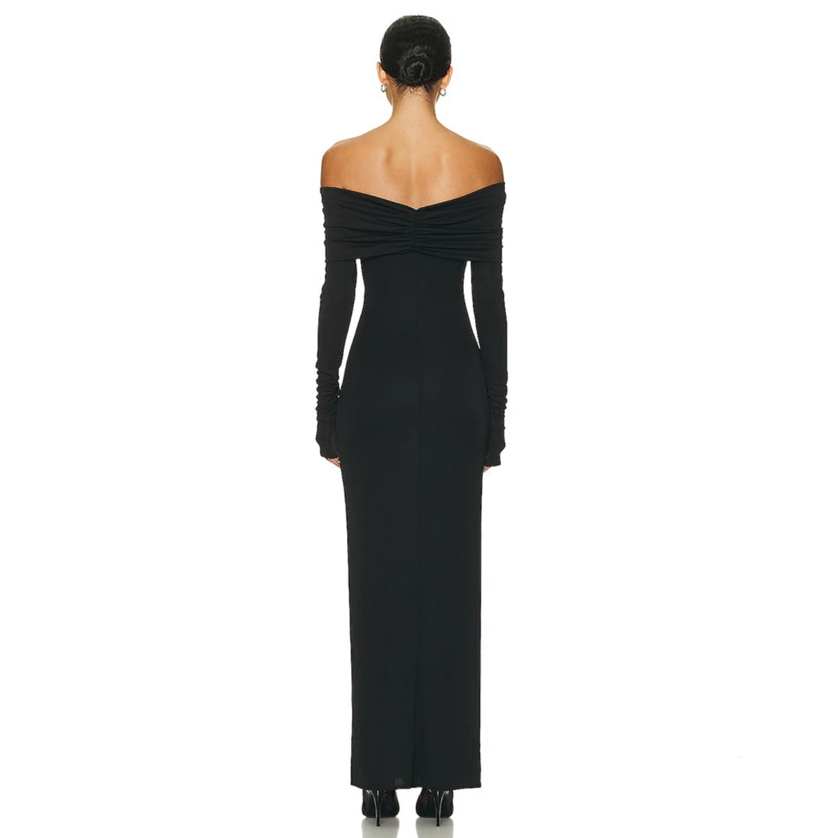 Off Shoulder Twisted Knot Long Sleeve Bodycon Maxi Gown 11