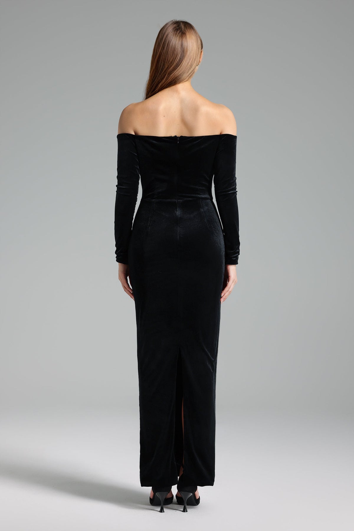 Off Shoulder Floral Velvet Long Sleeve Maxi Dress 3