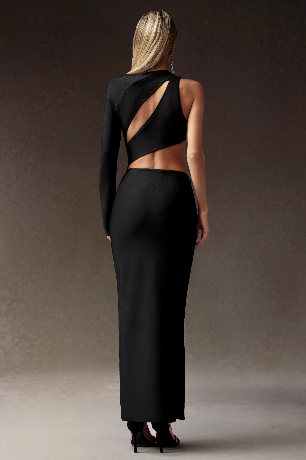 One Shoulder Cutout Ruched Bandage High Slit Maxi Dress 6