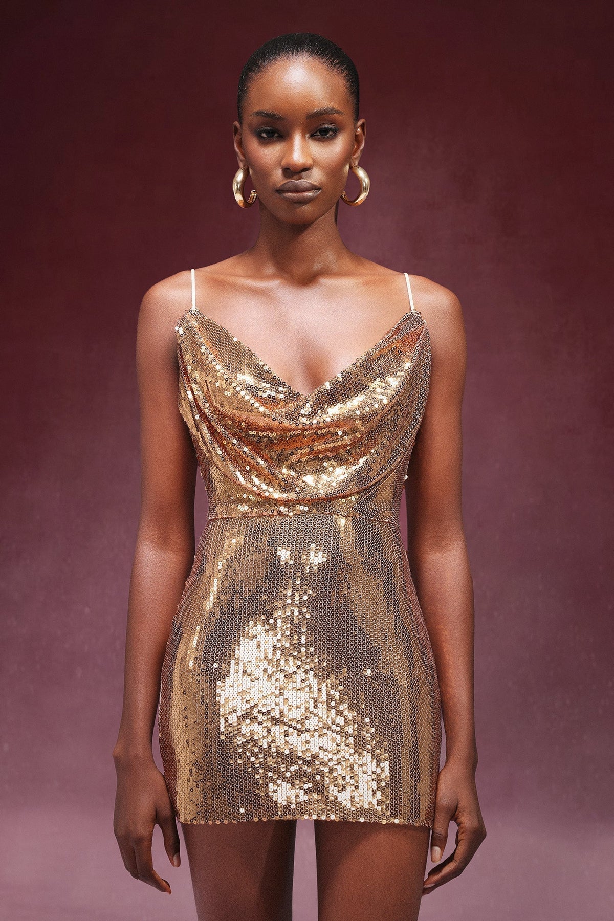 Halter V Neck Sequin Mini Dress