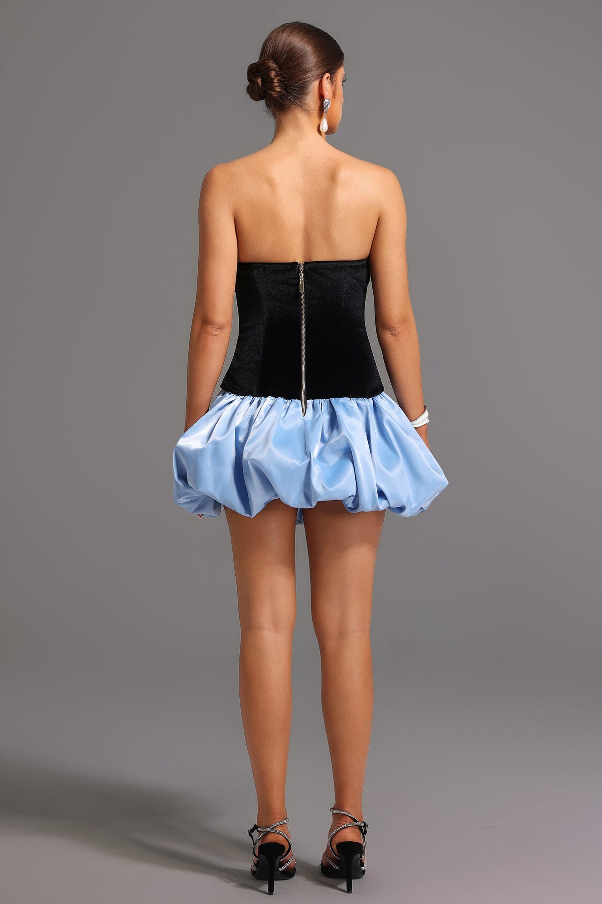 Strapless Velvet Bow Bubble Skirt Mini Dress 6