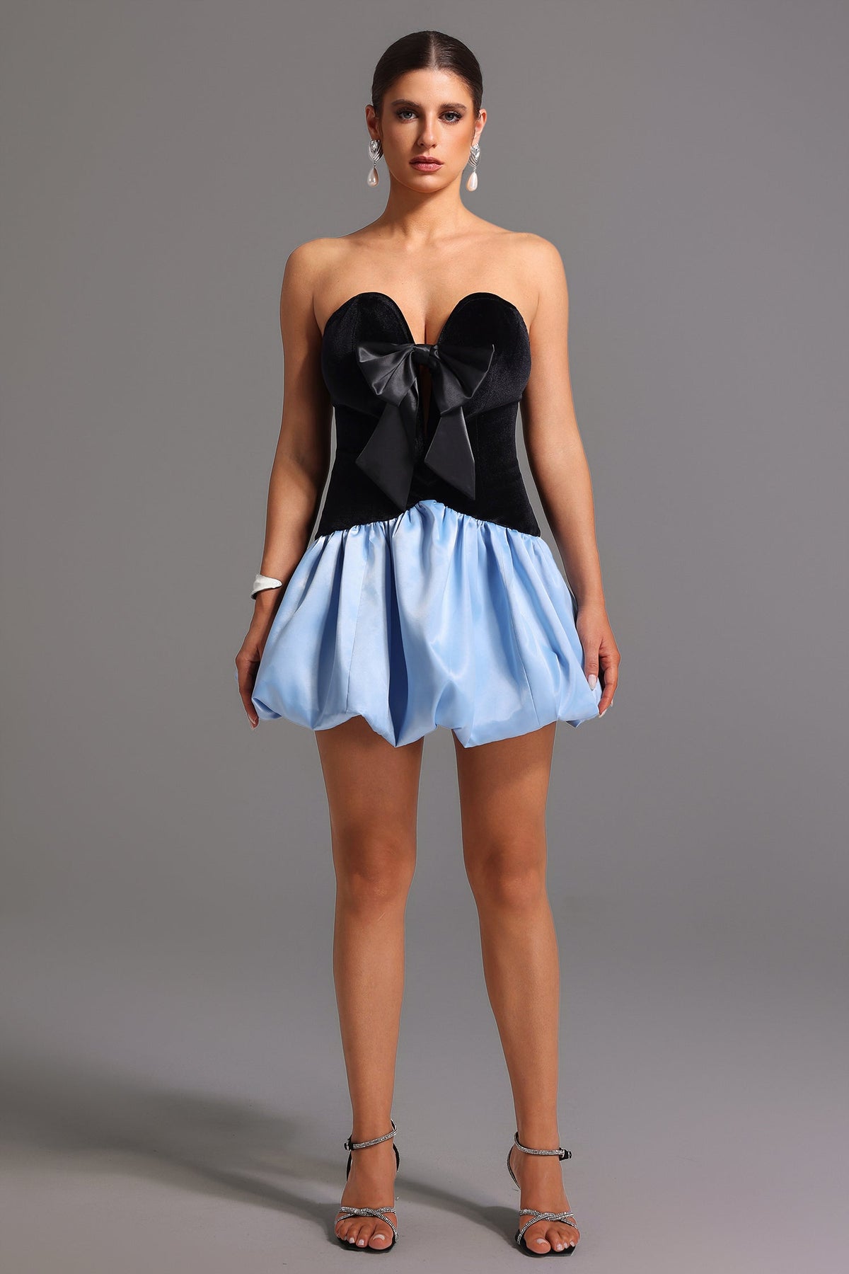 Strapless Velvet Bow Bubble Skirt Mini Dress 2
