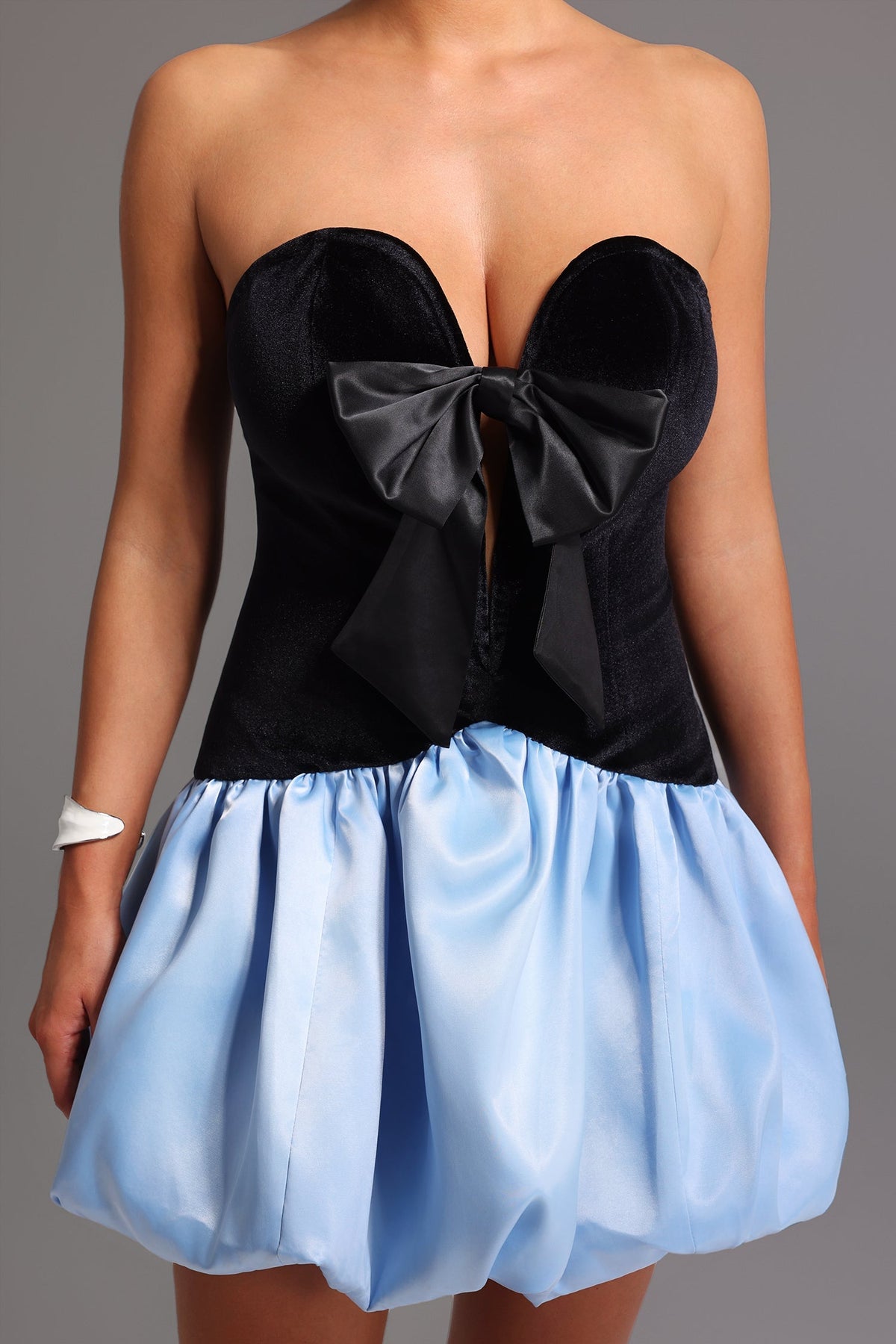 Strapless Velvet Bow Bubble Skirt Mini Dress 5