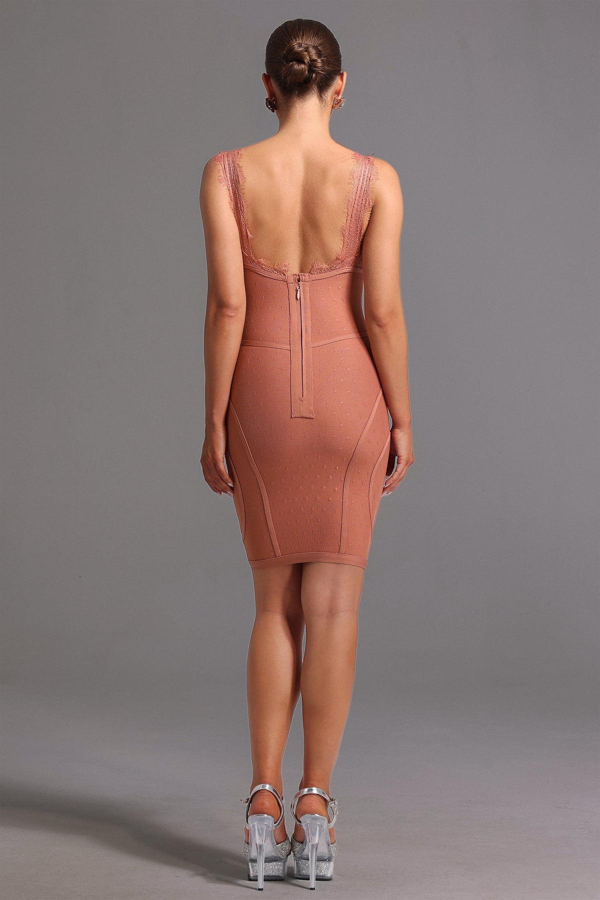 Deep V Swiss Dot Lace Trim Bandage Mini Dress 6