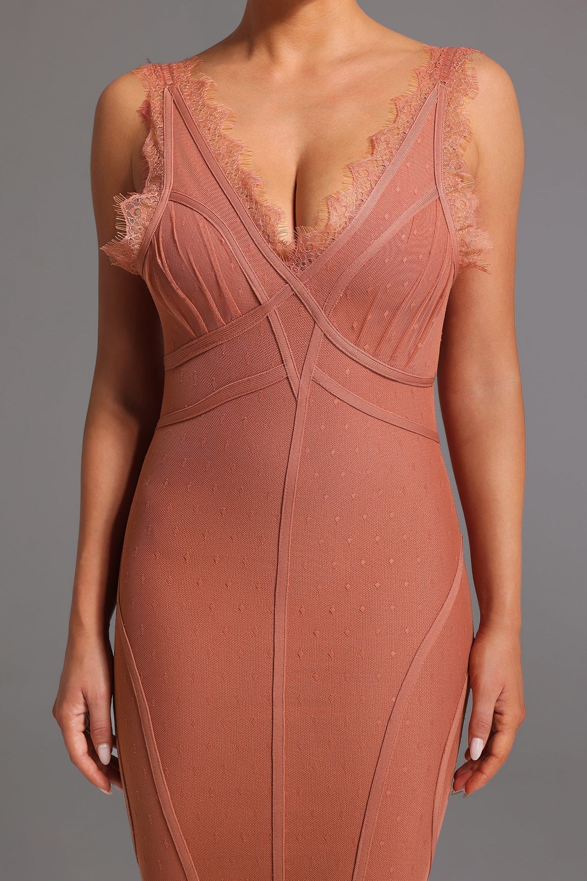 Deep V Swiss Dot Lace Trim Bandage Mini Dress 5