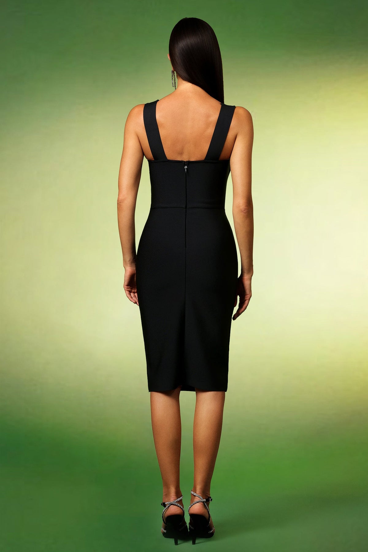 Sleeveless Notched Sweetheart Princess Seam Bodycon Bandage Midi Dress 6