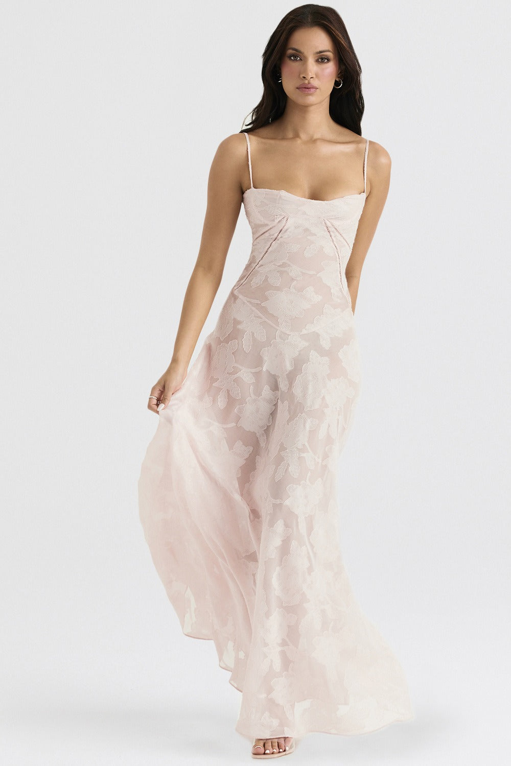 Bustier Seam Spaghetti Strap Devore Burnout Maxi Dress 11