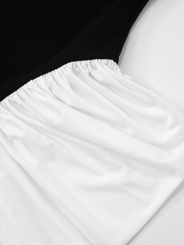 Halter Neck Contrast Panel Ruched Side Drape Midi Dress 19